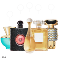 Combination of 5 women's perfumes – Versace, Black Opium, J'adore, Chanel and Fame